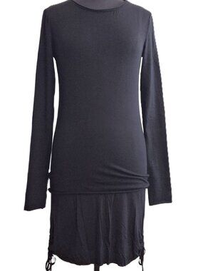 Lamps Sz M 2-Layer Bodycon Dress Drawstring Side Ruching Long Sleeves Stretch